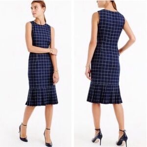 J. Crew Navy Grid Wool Midi Dress